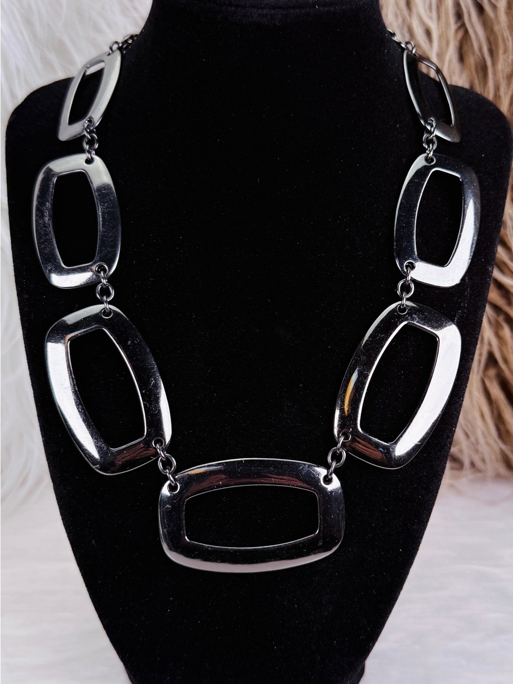 Dana Buchman Gunmetal Open Link Statement Necklace